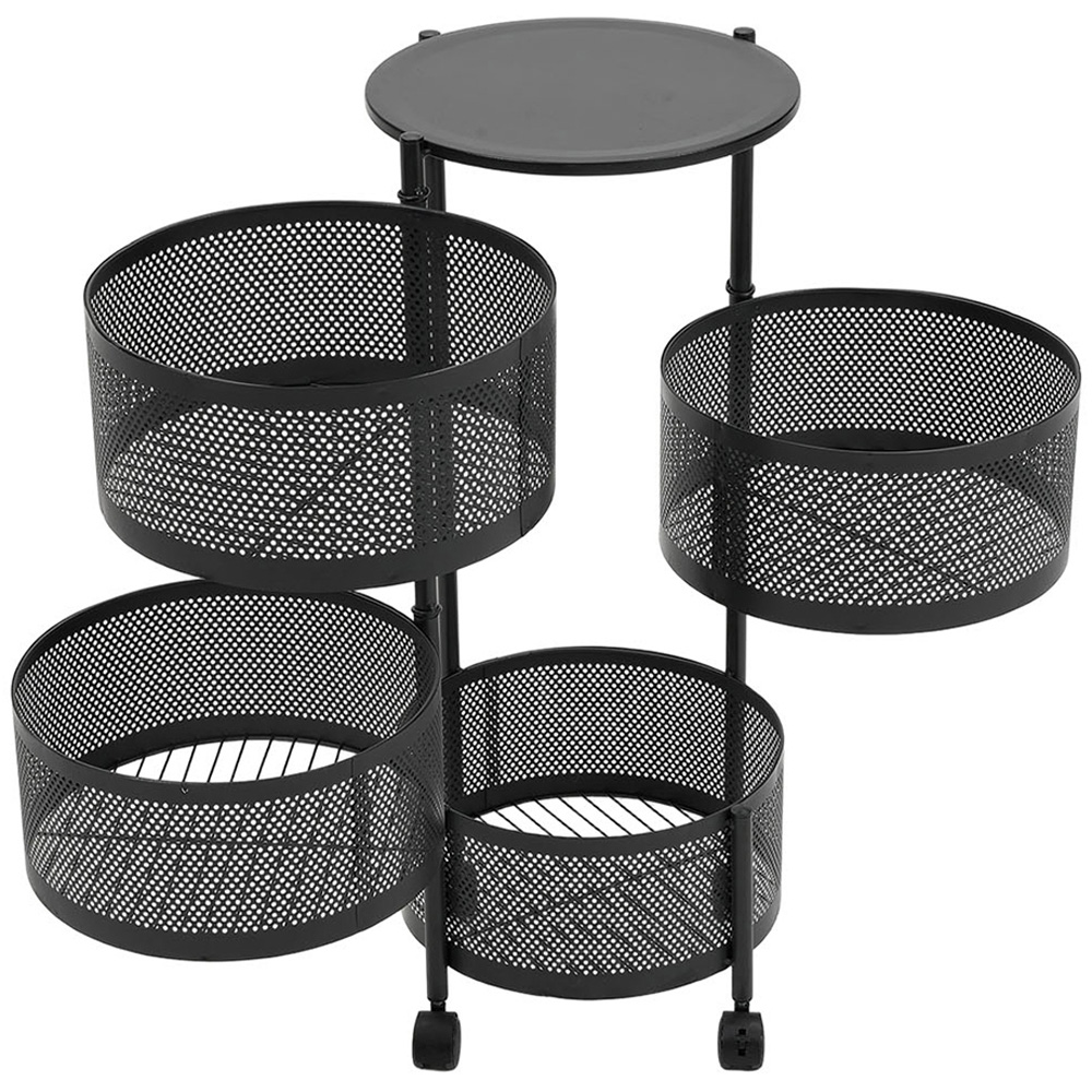 Living and Home 4-Tier Black Kitchen Storage Trolley with Rotating Basket Image 3
