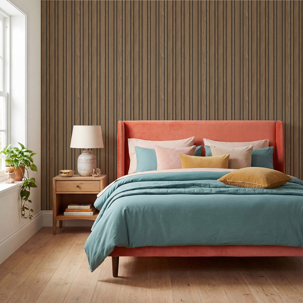 Pinstripe Wood Slats Wallpaper Brown Image 2