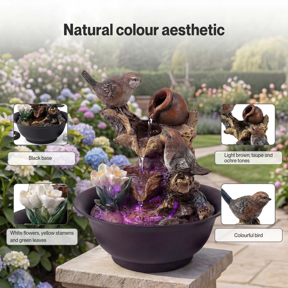Spector Black Resin Indoor Water Fountain with LED Light Image 4