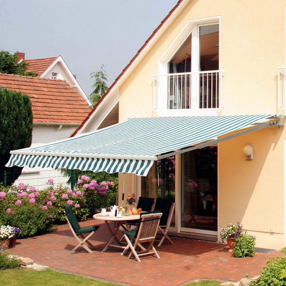 Outsunny Green and White Striped Retractable Awning 4 x 3m Image 1