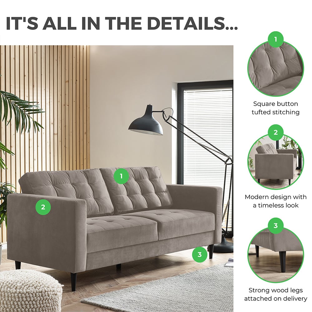 Furniturebox Josie 3 Seater Dark Grey Velvet Sofa Image 6