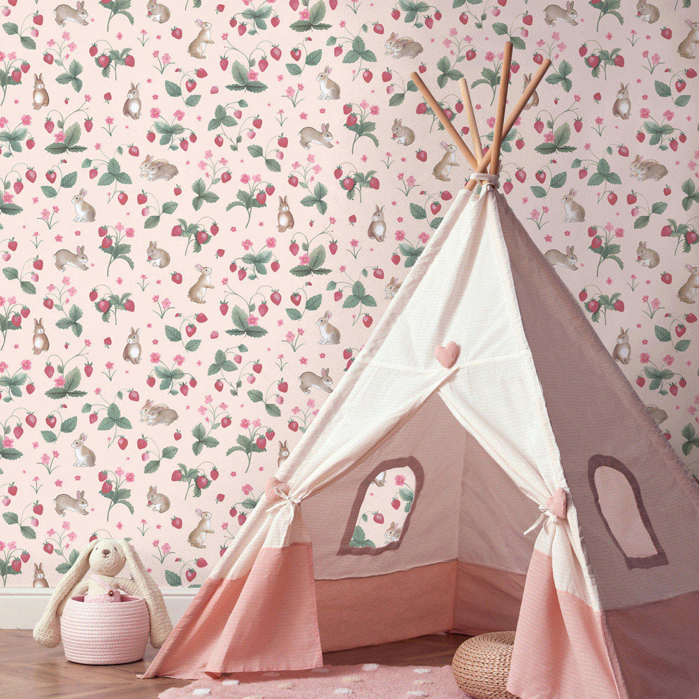 Holden Decor Bunnies and Berries Pink Wallpaper Image 3