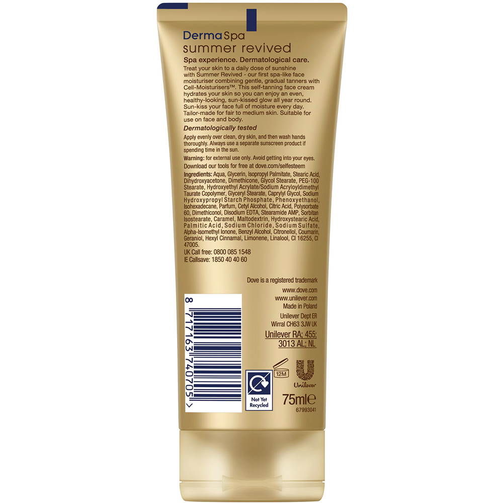 Dove Derma Spa Summer Revived Self Tan Fair to Medium Skin Face Cream 75ml 6 Pack Image 3