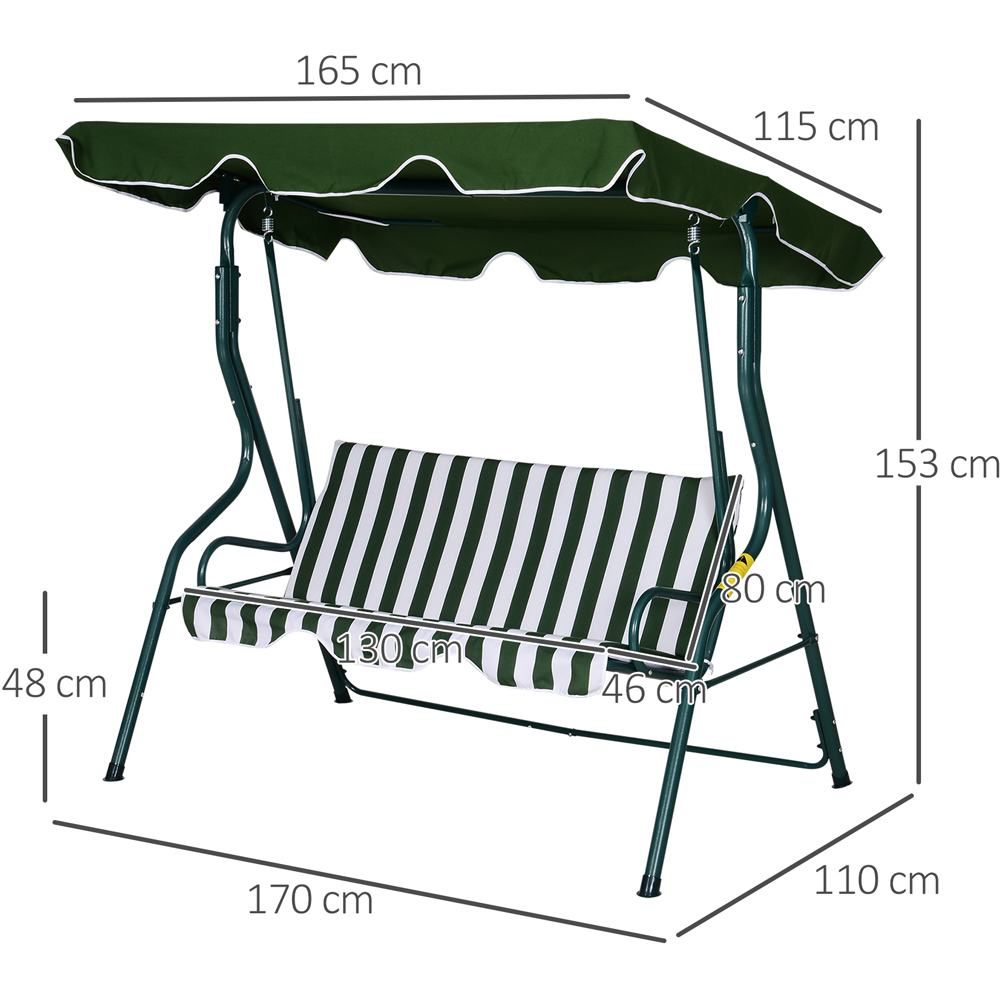 Outsunny 3 Seater Green Steel Swing Chair with Canopy Image 7