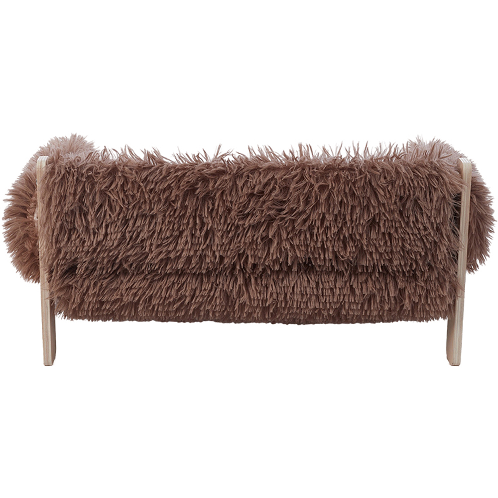 H&O Direct Long Plush Brown Wooden Pet Sofa Image 4