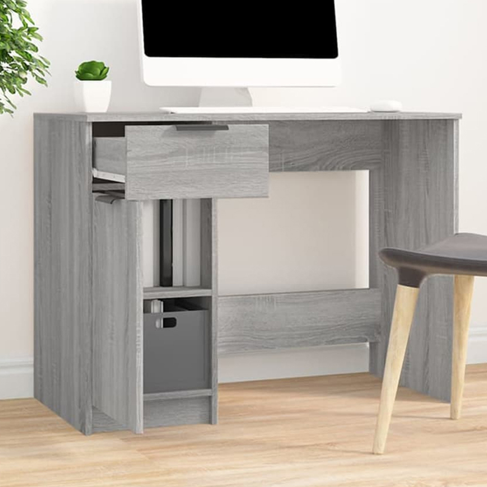 vidaXL Single Door Single Drawer Computer Desk Grey Sonoma Image 1