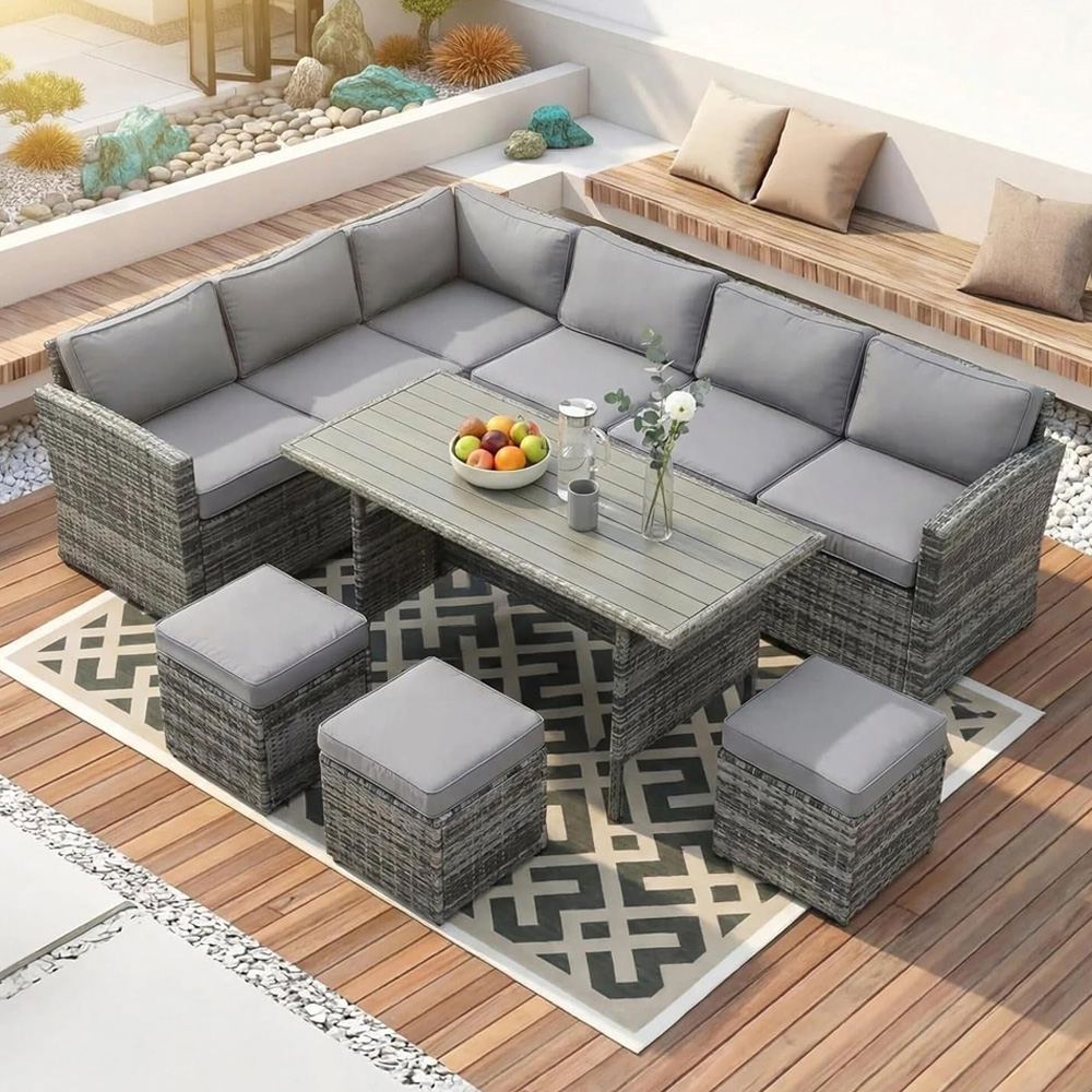 Alivio 9 Seater Grey Rattan Garden Sofa Set with Table and Cushions Image 1