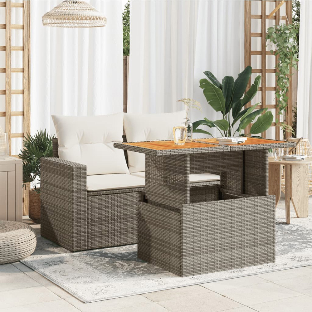 Walplus 2 Seater Grey Poly Rattan Liftable Acacia Wood Top Convertible Garden Dining Table Image 8
