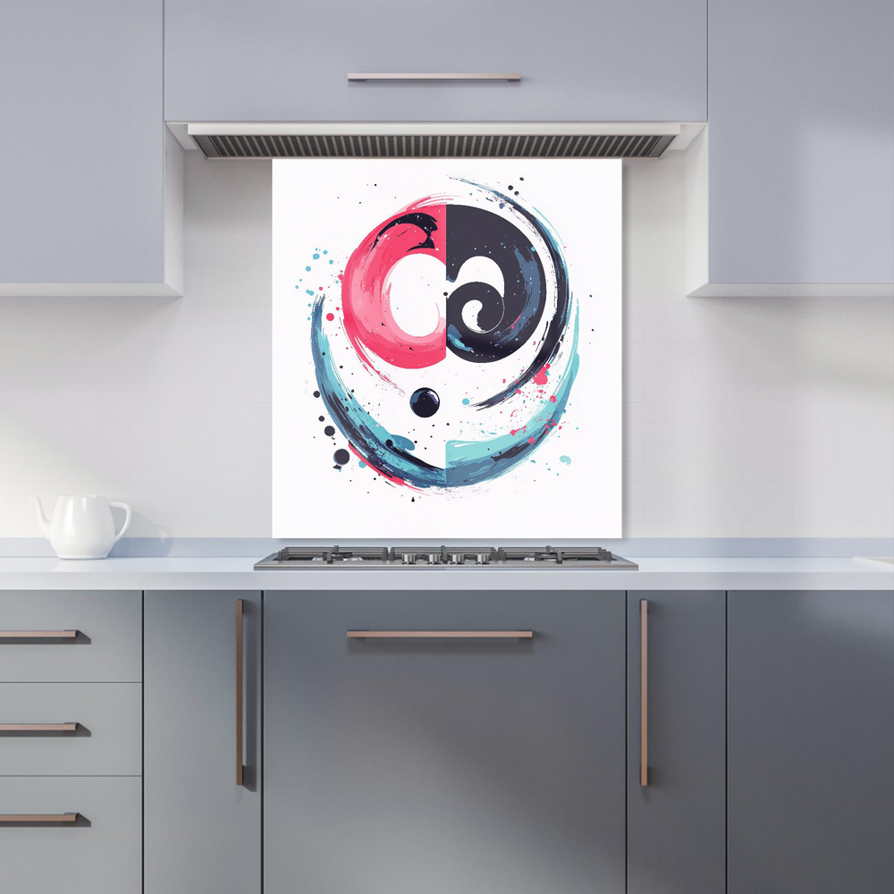 Warren Reed Designer Yin Yang Harmony In Modern Art Glass Kitchen Splashback 65 x 60cm Image 1