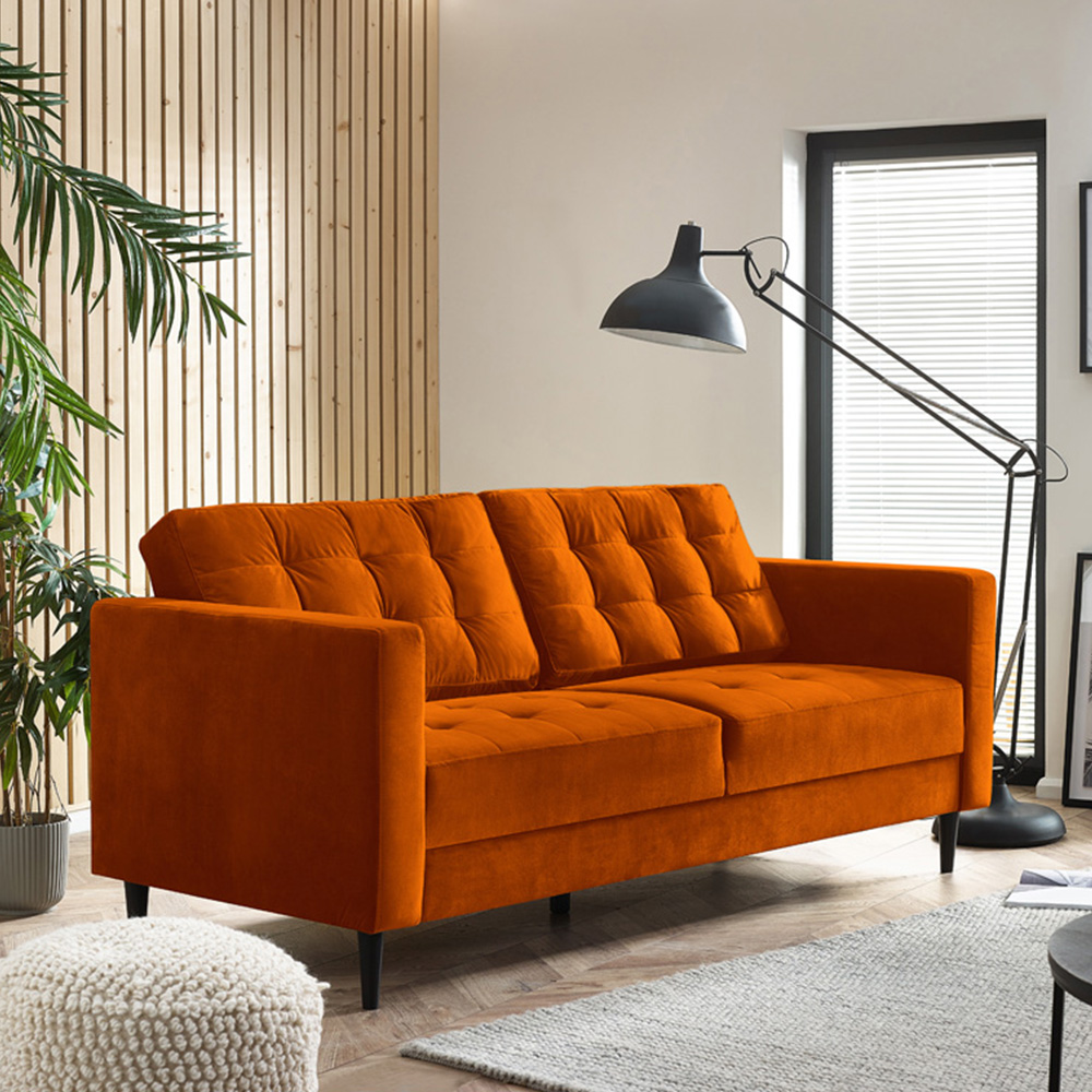 Furniturebox Josie 3 Seater Burnt Orange Velvet Sofa Image 5