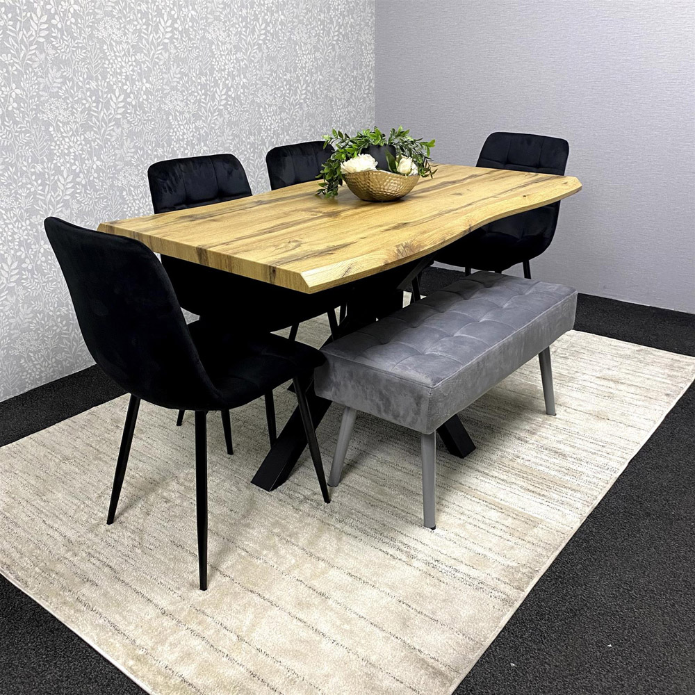 Kosy Koala 6 Seater Wood and Velvet Dining Table Set with Bench Black and Grey Image 4