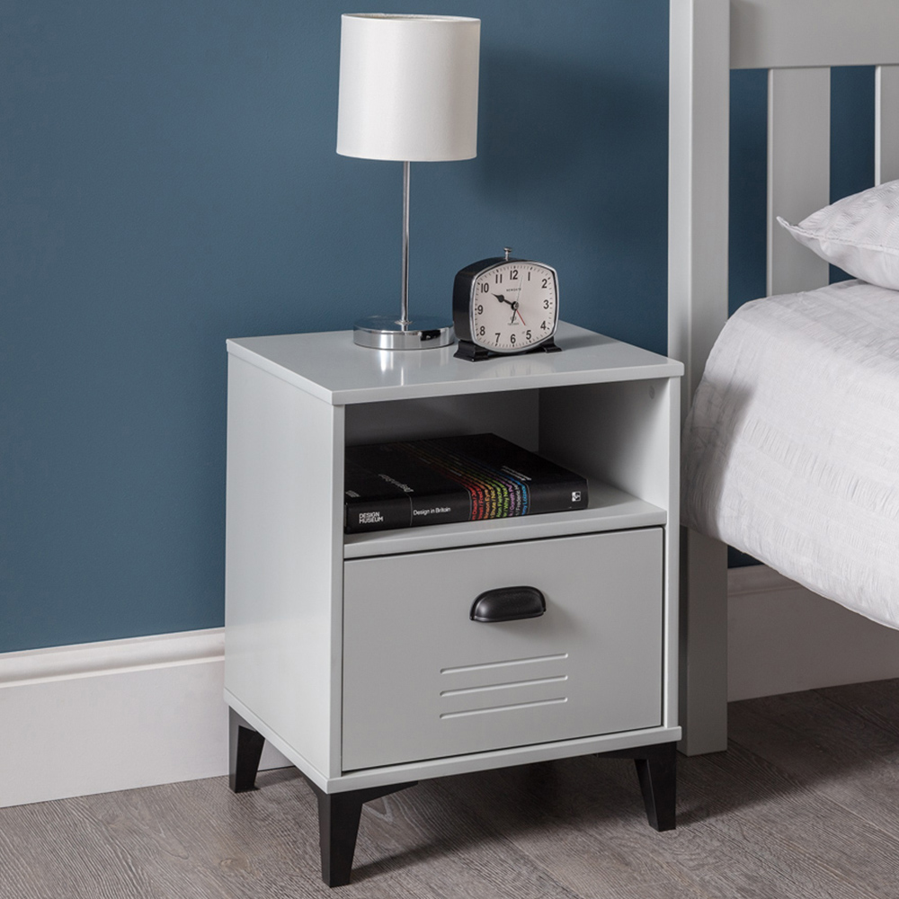 Julian Bowen Lakers Single Drawer Grey Bedside Table Image 1