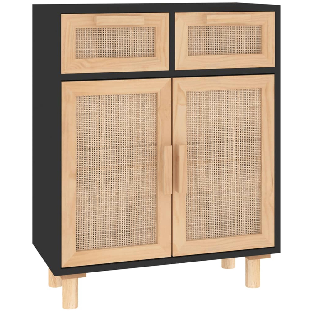 vidaXL 2 Door 2 Drawer Black and Natural Rattan Wooden Sideboard Image 2