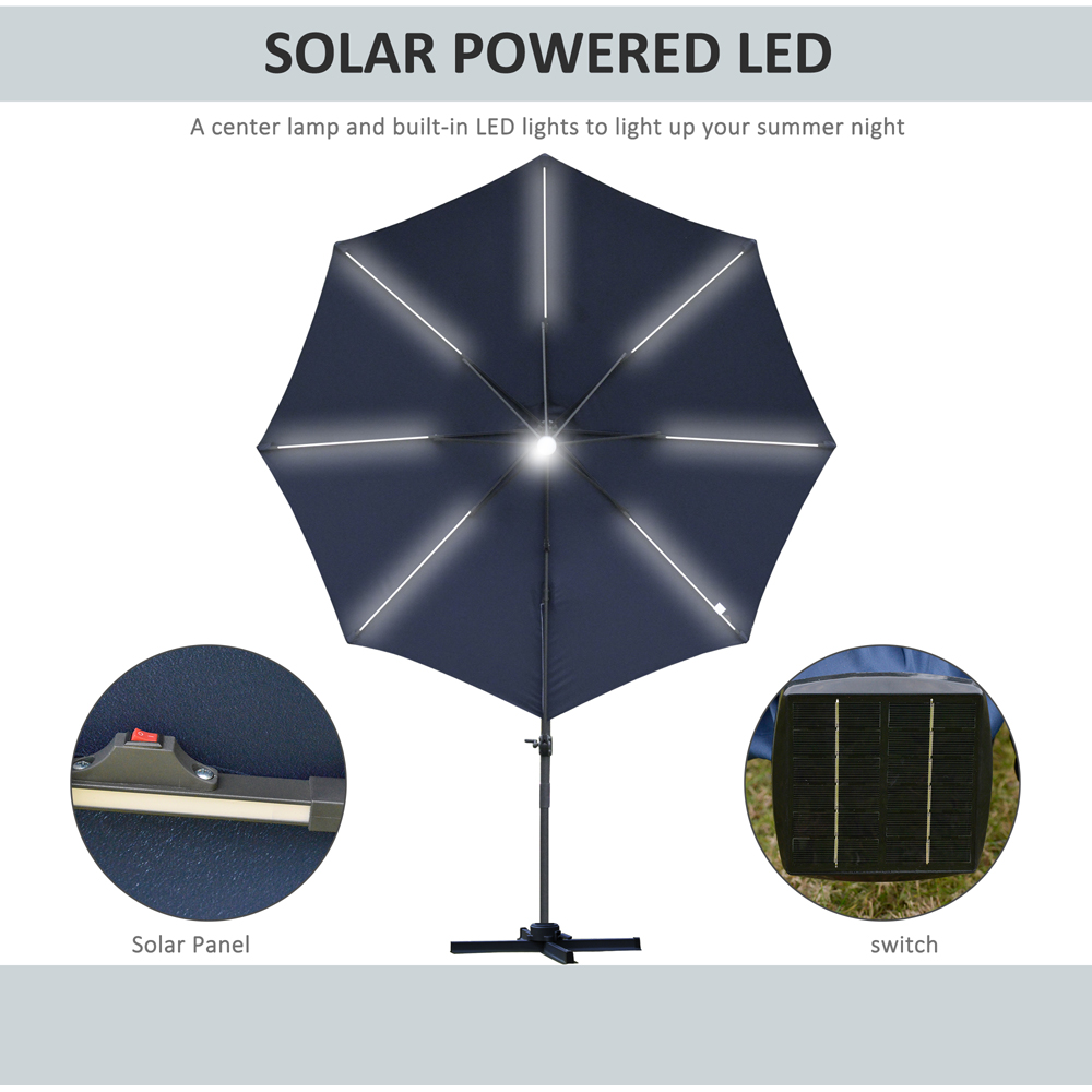 Outsunny Blue Solar LED Rotating Cantilever Roma Parasol with Cross Base 3m Image 4