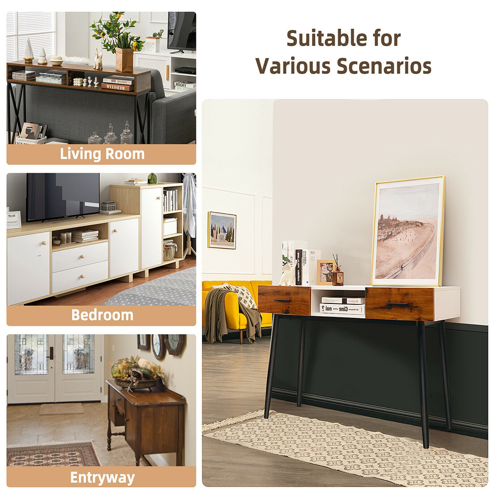 Costway 2 Drawer Industrial Console Table Image 8