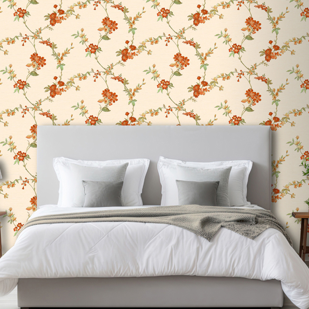 Design ID Flower Trail Cream and Orange Wallpaper Image 3