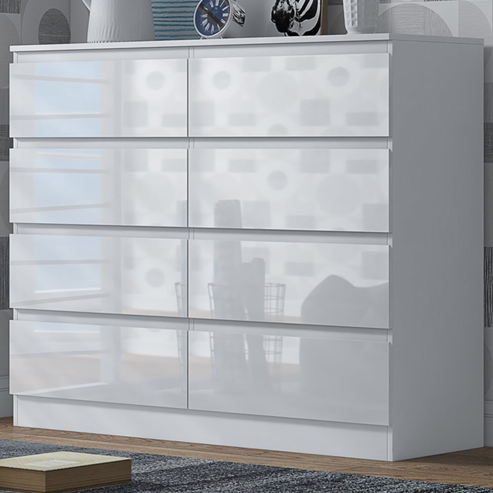 FWStyle Stora 8 Drawer White Gloss Chest Of Drawers Image 1