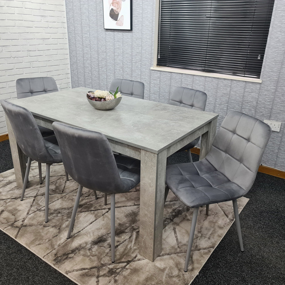 Portland Velvet 6 Seater Dining Set Stone Grey and Grey Image 7