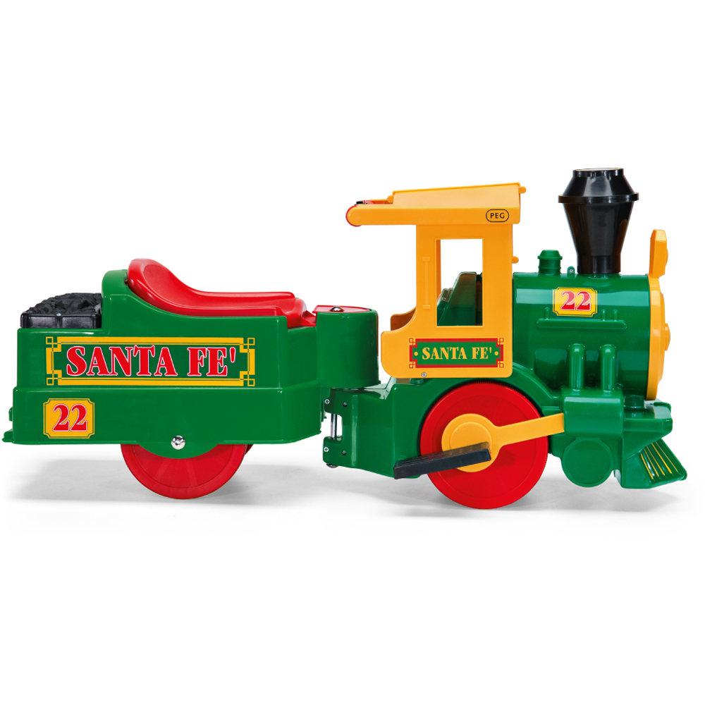 PEG Santa Fe Kids Electric Ride-On Train with Track and Sound Effects Green 6V Image 6