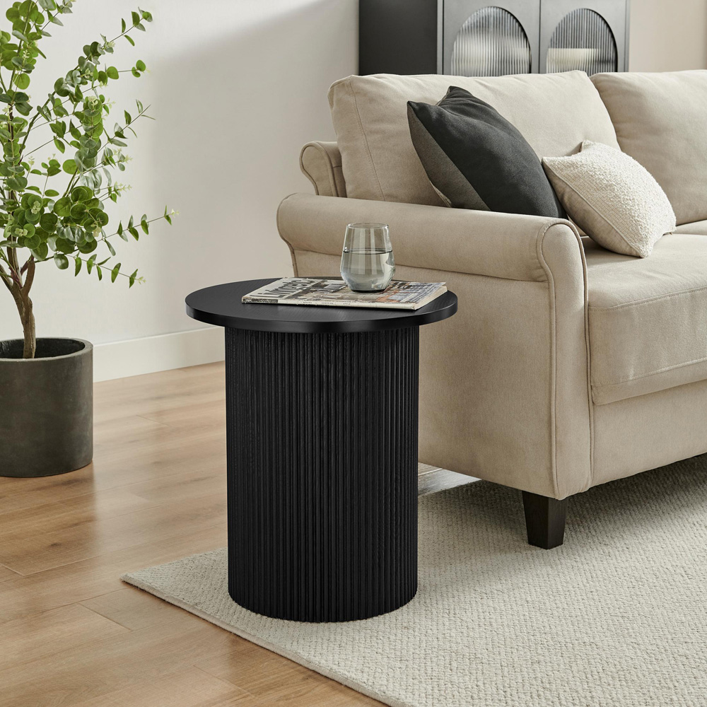 Furniturebox Penfold Black Round Wooden Pedestal Side Table Image 6
