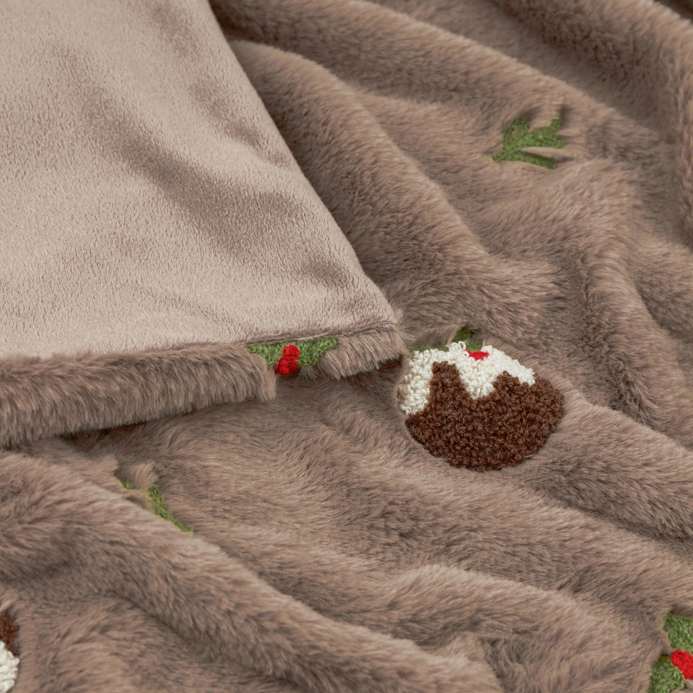 Furn Festive Puddings Mocha Faux Fur Throw 130 x 180cm Image 2
