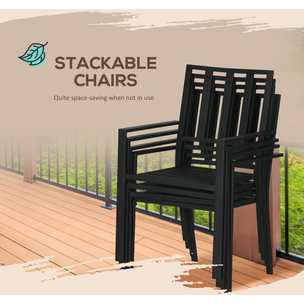 Outsunny Metal 6 Seater Garden Dining Set with Umbrella Hole Black Image 4