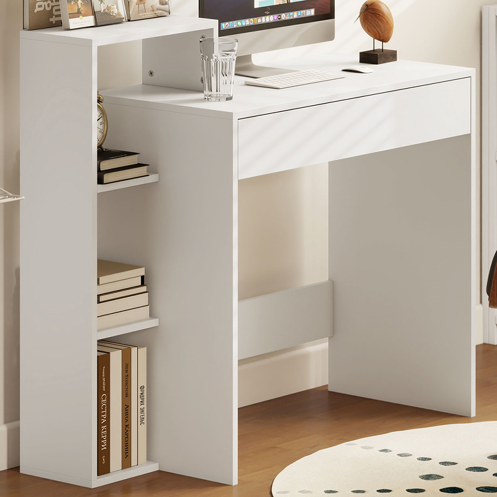 Portland Single Drawer 3 Shelf Computer Desk White Image 1