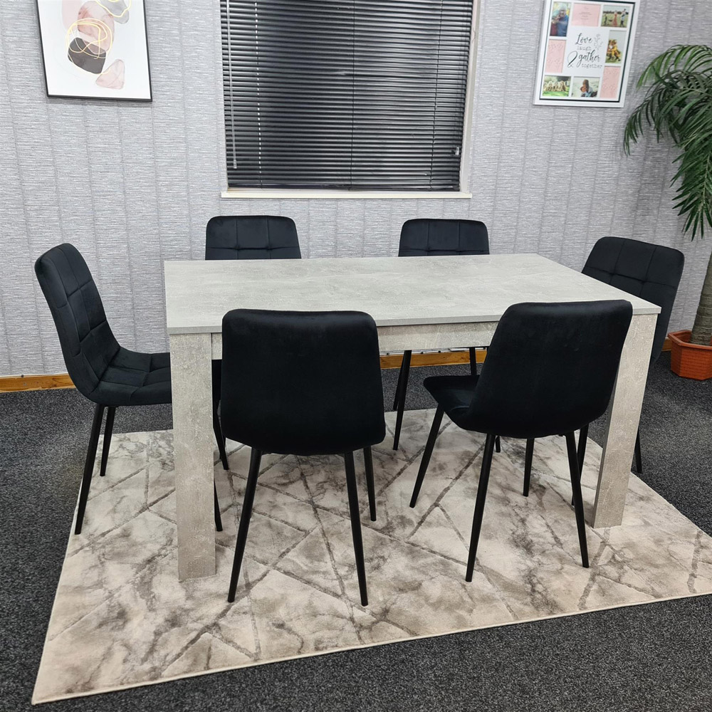 Portland Velvet 6 Seater Dining Set Stone Grey and Black Image 1