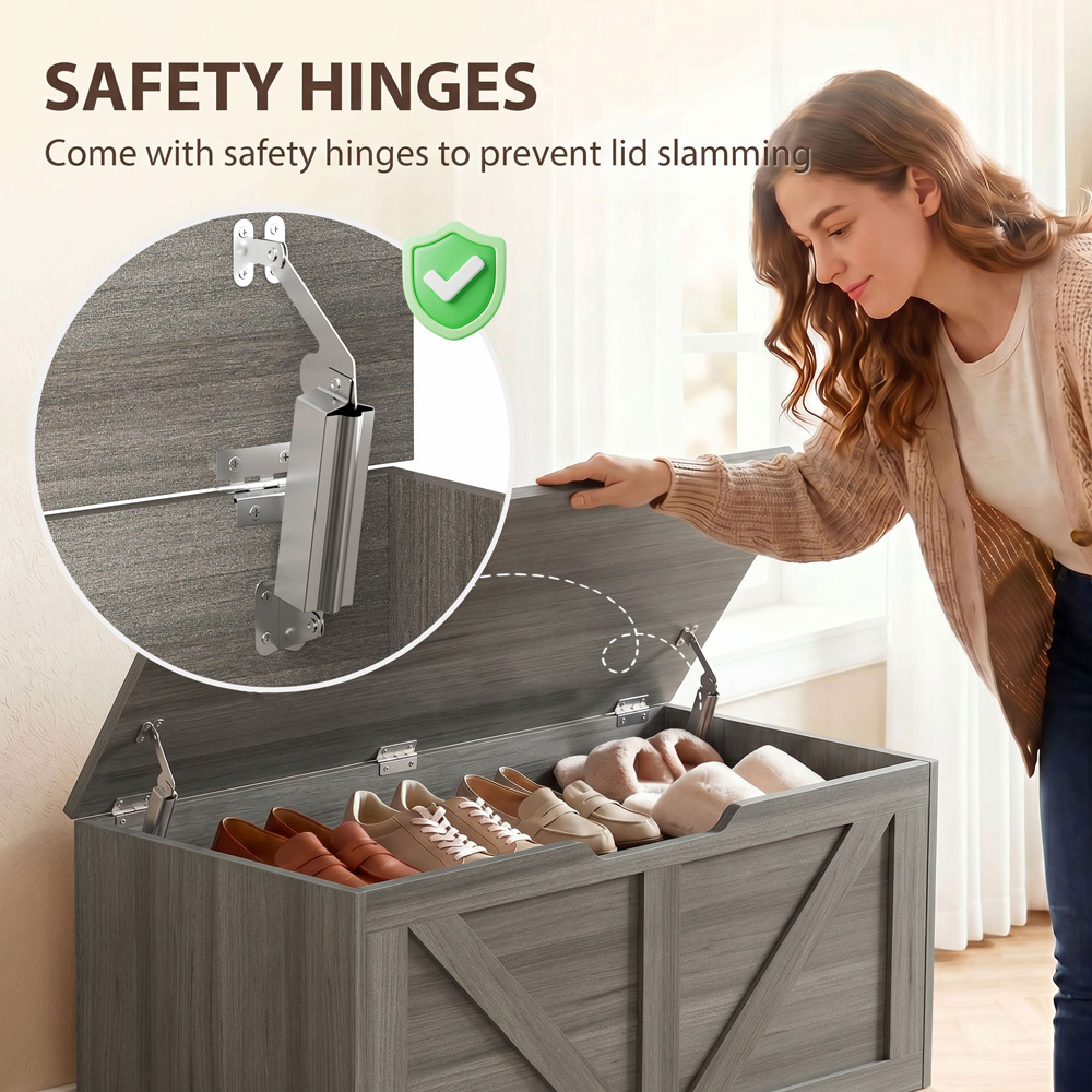 HOMCOM 127L Dark Grey Storage Trunk with Safety Hinges Image 6