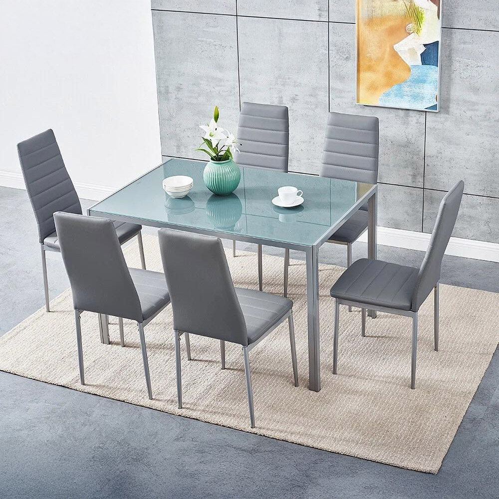 Kosy Koala 6 Seater Faux Leather Glass Dining Set Grey Image 7