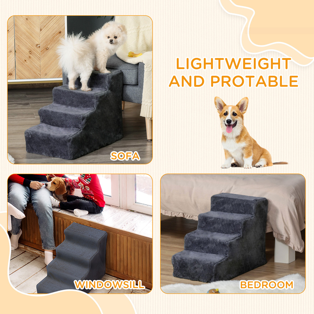 PawHut 4 Step Dark Grey Portable Dog Stairs with Cover Image 7