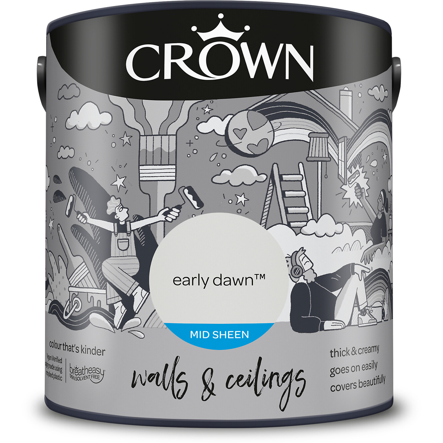 Crown Walls & Ceilings Early Dawn Mid Sheen Emulsion Paint 2.5L Image 2