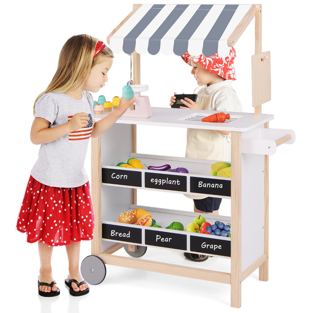 Costway White Kids Wooden Pretend Grocery Store Playset Image 3