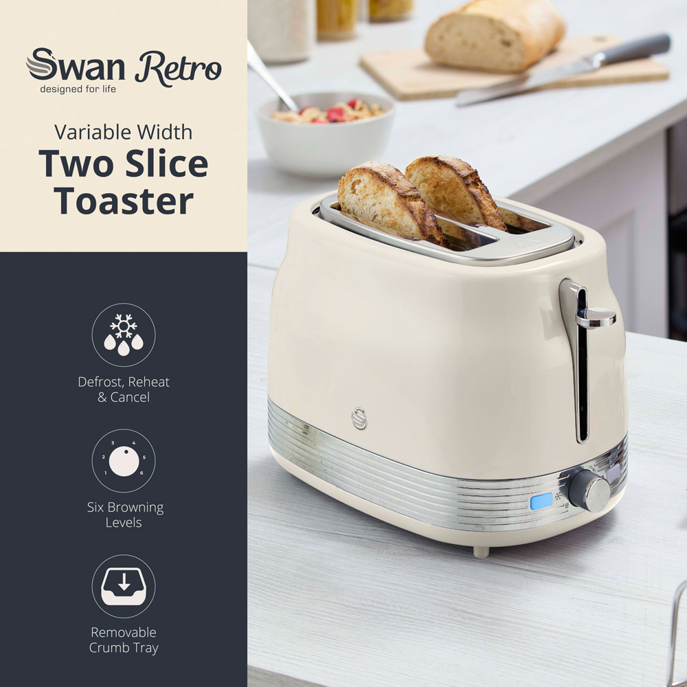 Swan Retro Revive Cream 2 Slice Toaster Image 3