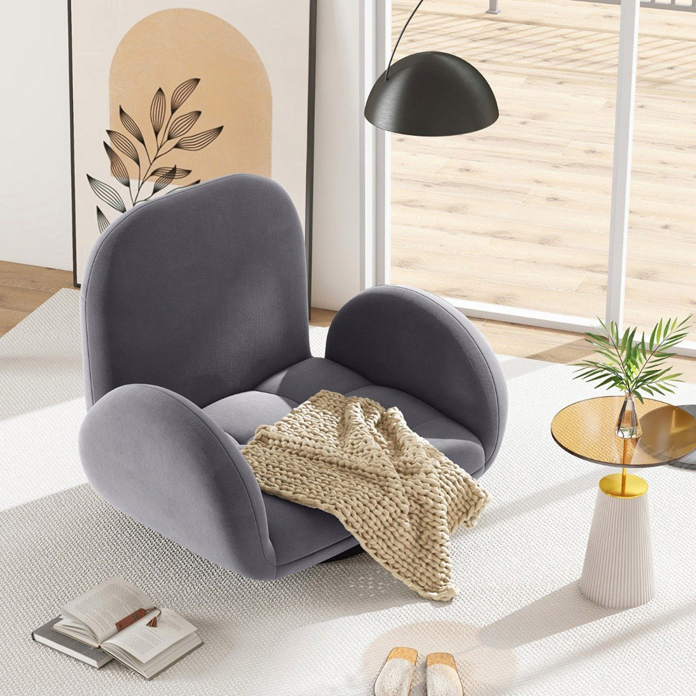 Costway Grey Adjustable Swivel Floor Chair with Backrest and Armrests Image 3