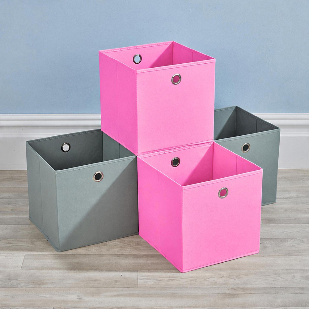 Home Source Pink and Grey Fabric Storage Box 4 Pack Image 2