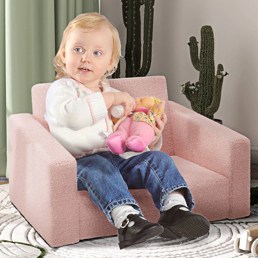 AIYAPLAY 2 in 1 Pink Kids Recliner with Washable Cover Image 1
