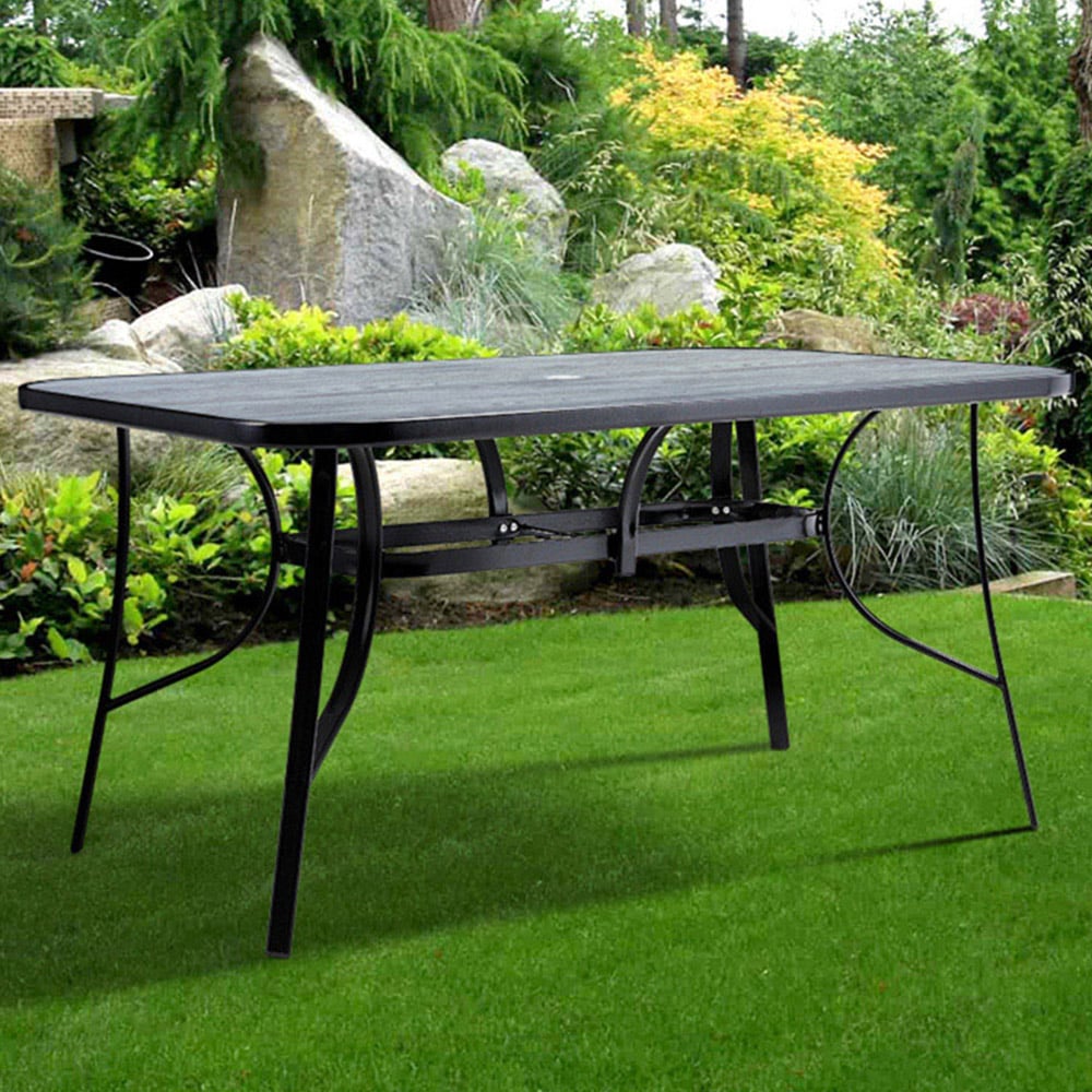 Living and Home Black Tempered Glass Large Rectangle Wood Grain Coffee Table Image 1