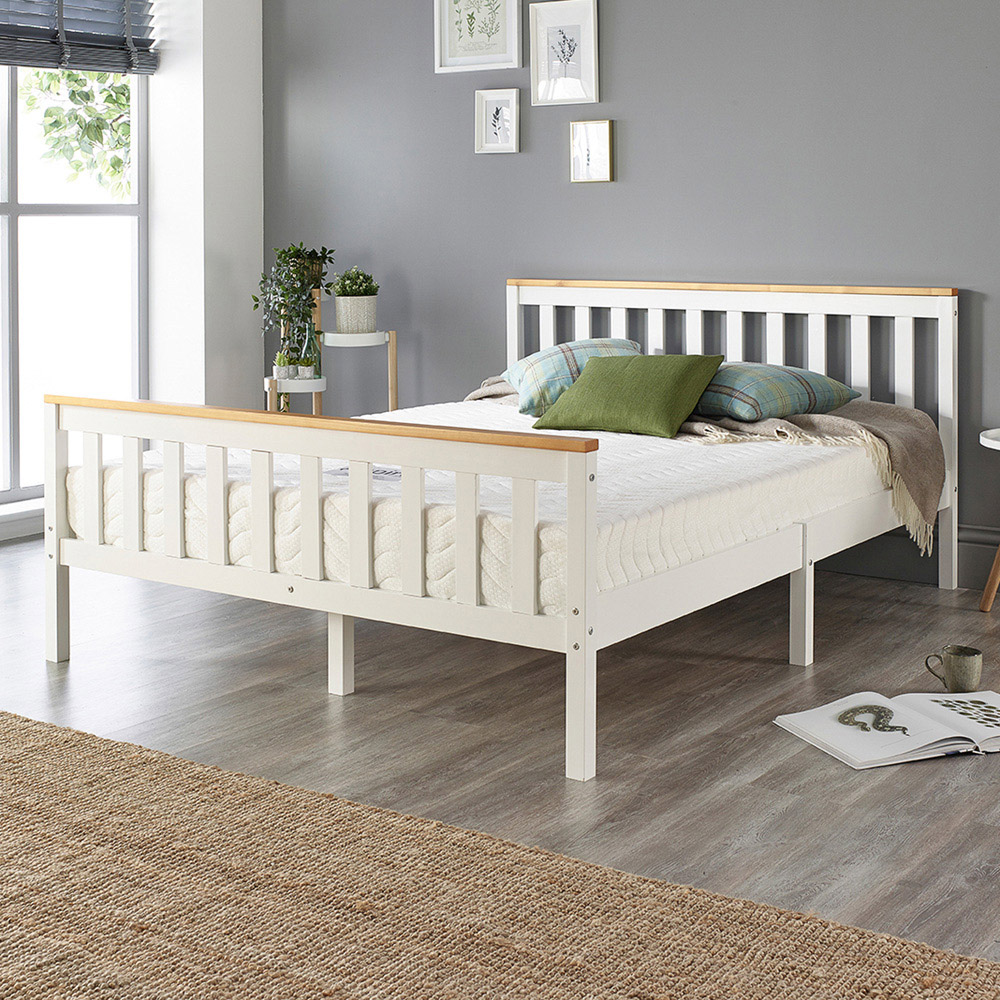 Aspire Atlantic Double White with Natural Tops Bed Frame Image 1