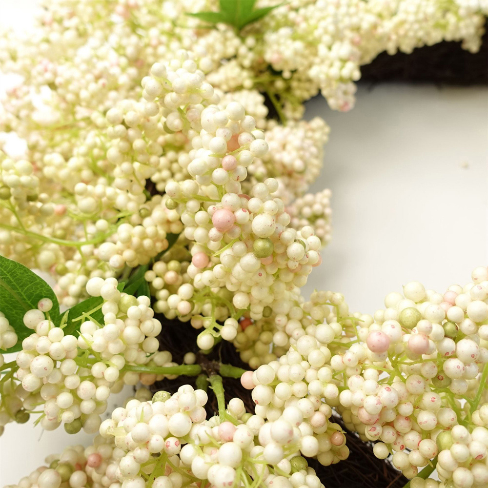 Leaf White Berry Hanging Artificial Wreath 55cm Image 5