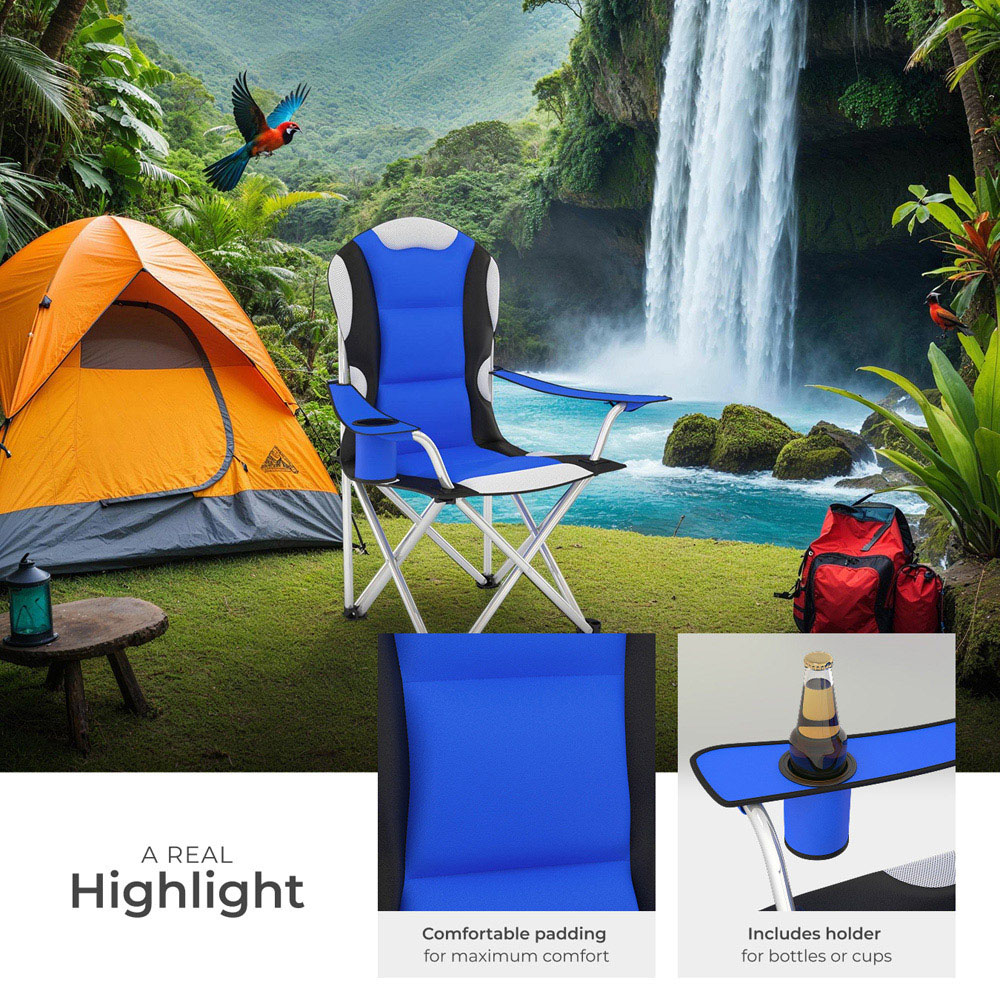 tectake Blue Padded Camping Chair Image 4
