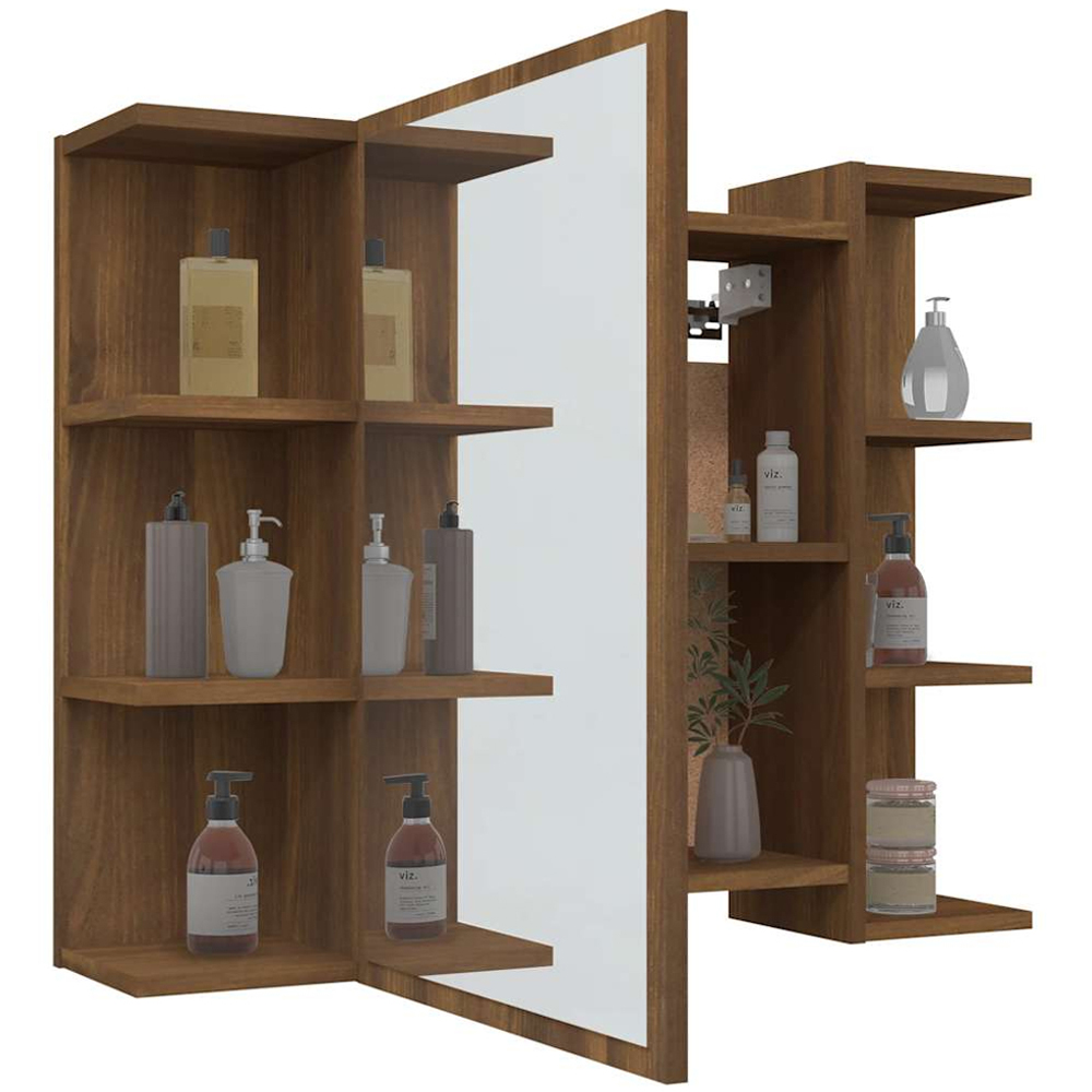 vidaXL Single Door 6 Open Shelf Brown Oak Mirrored Bathroom Cabinet Image 3
