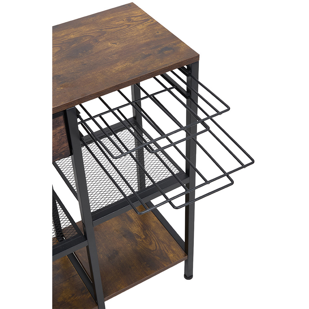 Living and Home Single Drawer 4 Shelf Wood and Metal Coffee Station with Hanging Rail Image 3