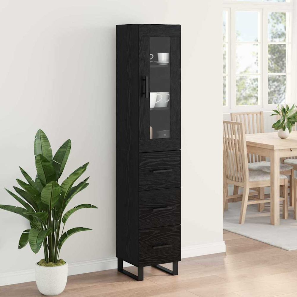vidaXL Single Glass Door 3 Drawer Black Tall Slim Highboard Image 9