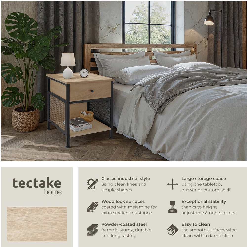 tectake Killarney Single Drawer Light Industrial Wood Bedside Table Image 3