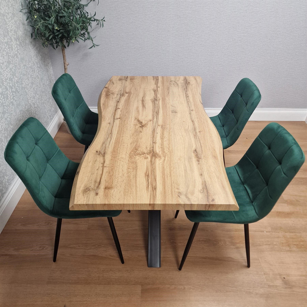 Portland 4 Seater Velvet Tufted Wooden Tabletop Dining Set Green Image 8