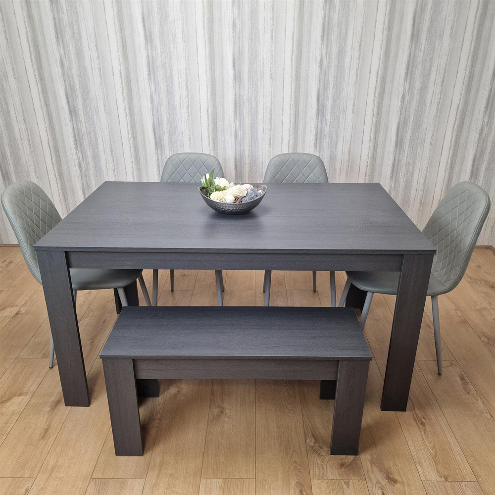 Kosy Koala 6 Seater Faux Leather Gem Pattern Dining Bench Set Grey Image 2