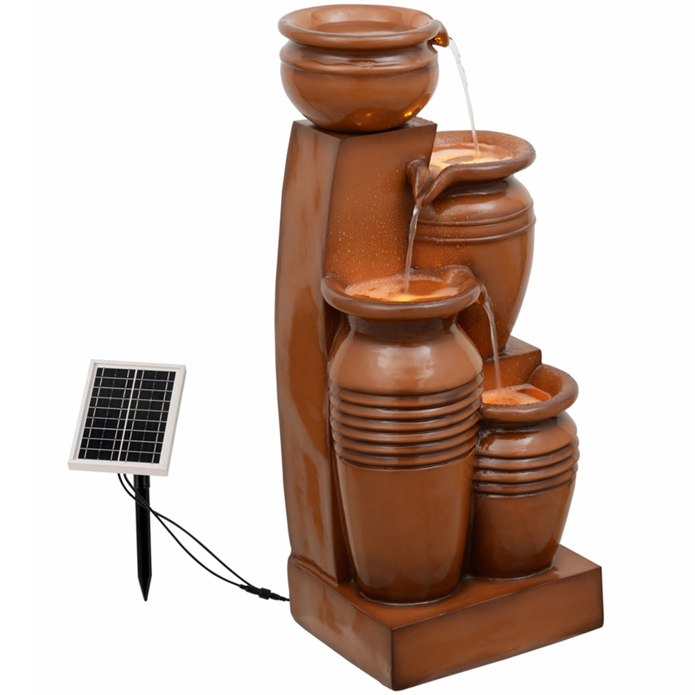 Teamson Home 4-TierLED Solar Powered Terracotta Cascading Urn Outdoor Waterfall Fountain Image 3