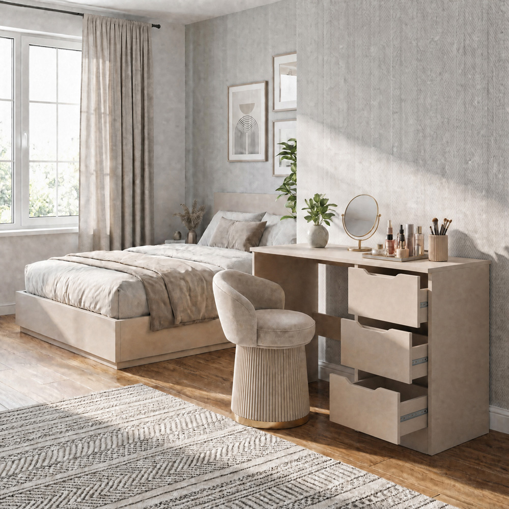 FWStyle Luno 3 Drawer Putty Vanity Dressing Table Image 3