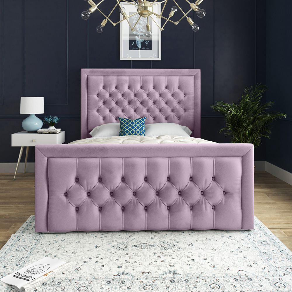 DS Living Kingston King Size Pink Soft Velvet Bed Frame Image 3